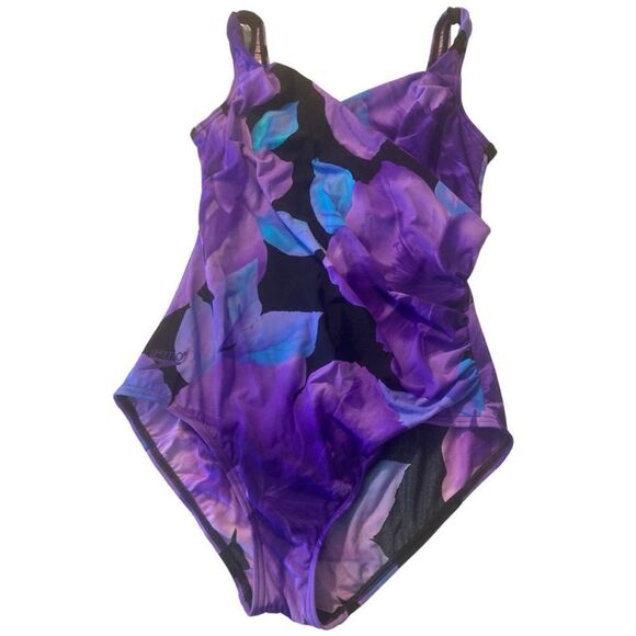 Speedo Purple Floral Swimsuit - Picture 1 of 11